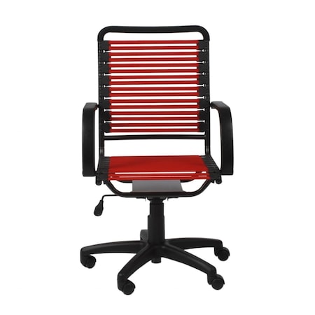 Homeroots 45 in. Flat Bungee Cord High Back Office Chair Black & Red 400771
